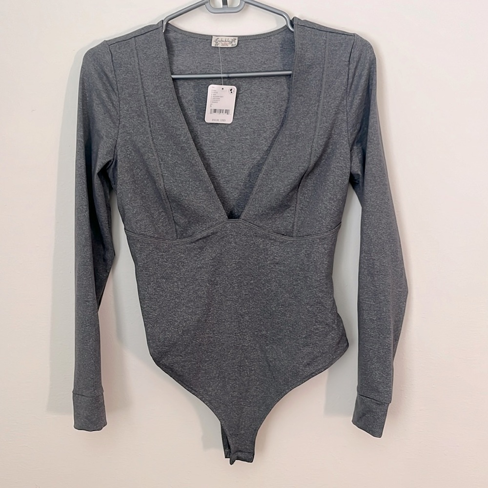 Free People Gray Thong Bodysuit